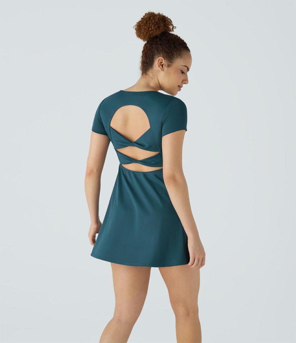 Backless Twisted 2-Piece Side Pocket Quick Dry Mini Tennis Active Dress  | Womens  Active Dresses Active Dresses Active Dresses