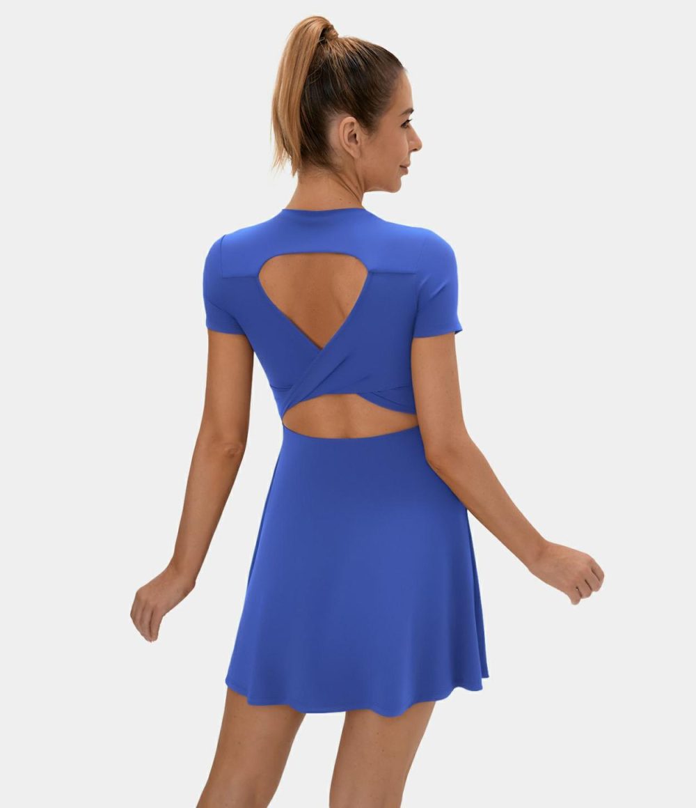 Backless Twisted Cut Out Flare Mini Dance Active Dress  | Womens  Active Dresses Active Dresses Active Dresses