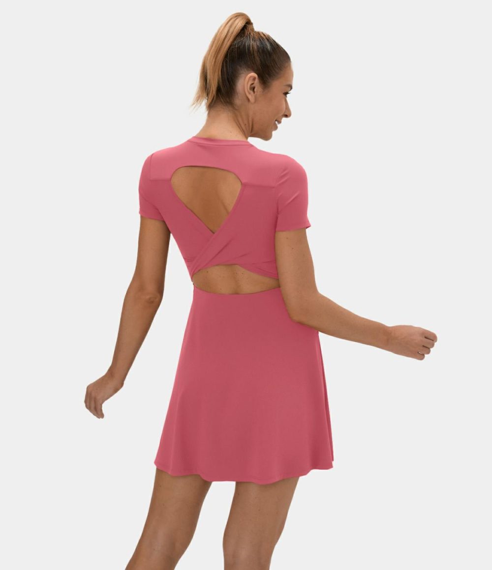 Backless Twisted Cut Out Flare Mini Dance Active Dress  | Womens  Active Dresses Active Dresses Active Dresses