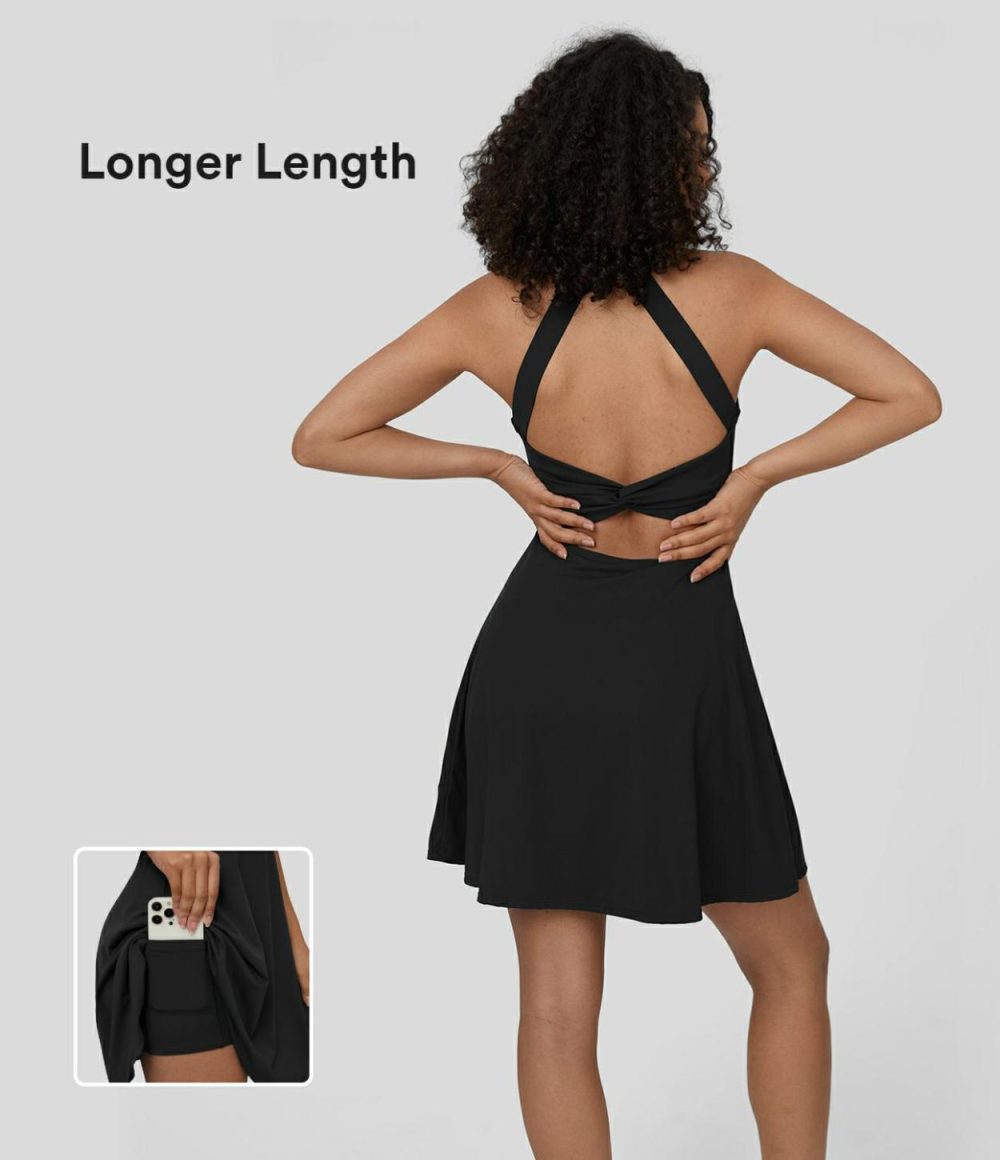 Backless Twisted Flare Mini Dance Active Dress-Longer Length  | Womens  Active Dresses Active Dresses Active Dresses