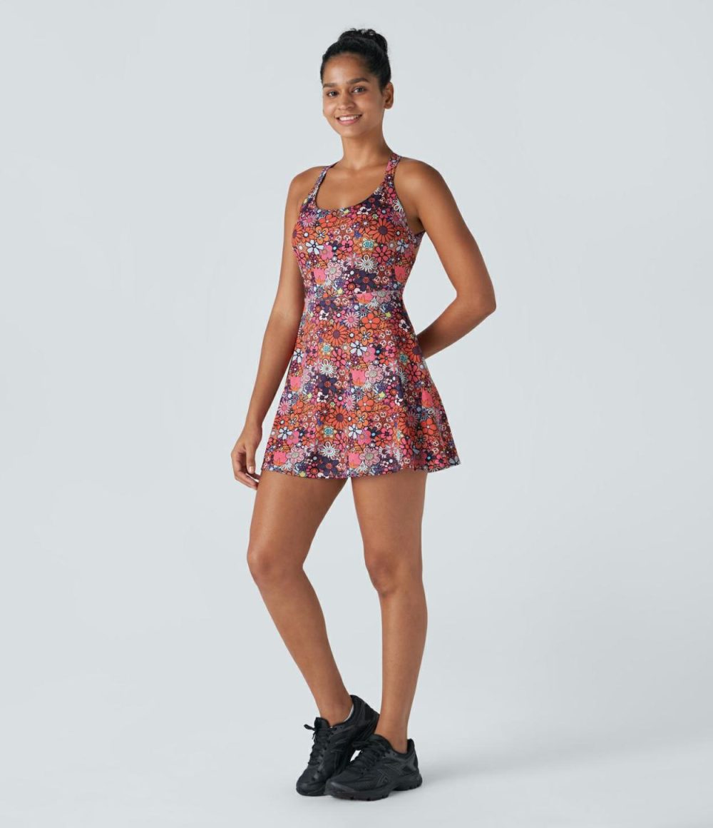 Backless Twisted Floral Print Pickleball Active Dress-Easy Peezy Edition  | Womens  Active Dresses Active Dresses Active Dresses