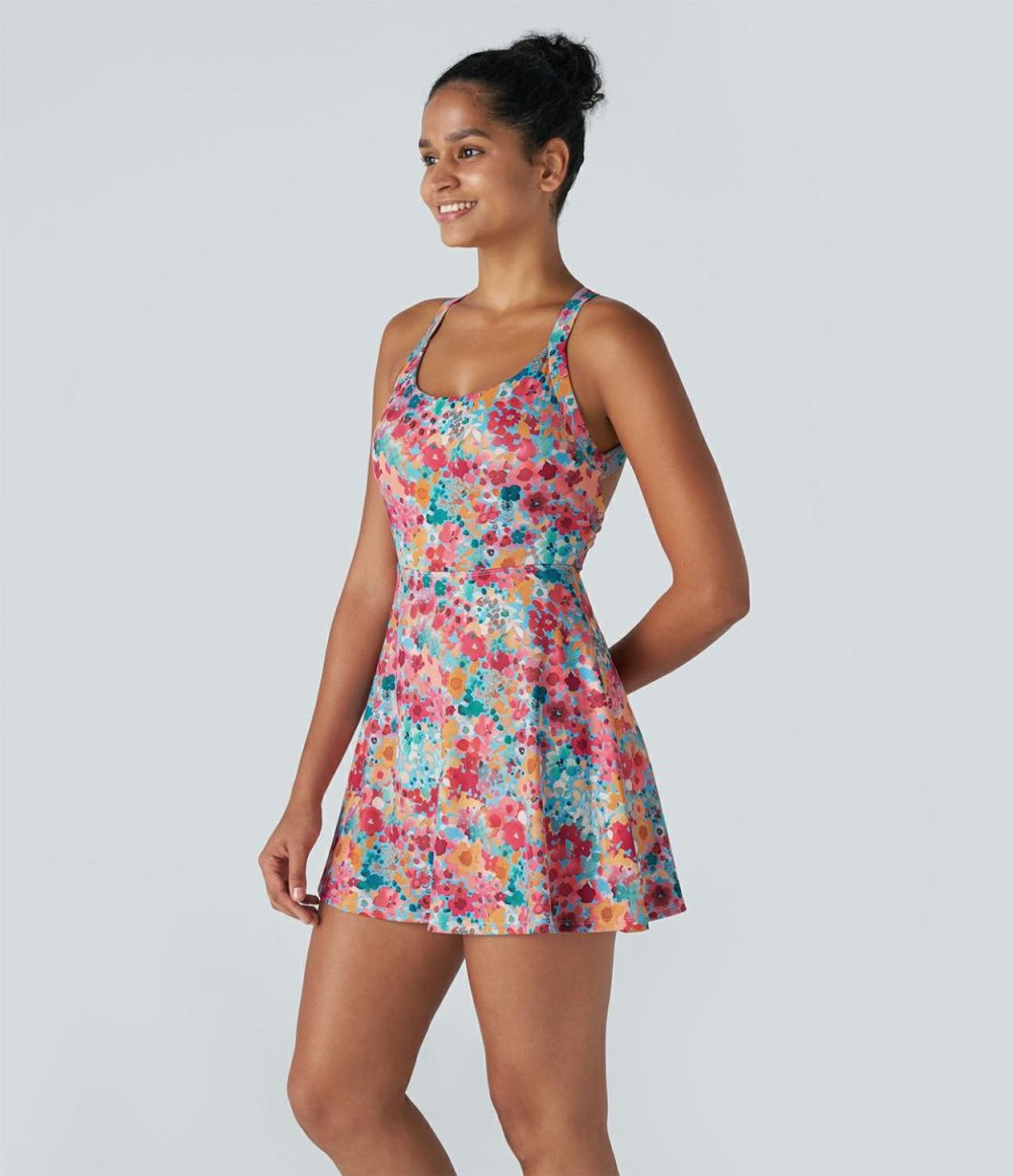 Backless Twisted Floral Print Pickleball Active Dress-Easy Peezy Edition  | Womens  Active Dresses Active Dresses Active Dresses