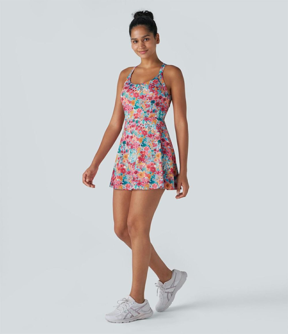 Backless Twisted Floral Print Pickleball Active Dress-Easy Peezy Edition  | Womens  Active Dresses Active Dresses Active Dresses