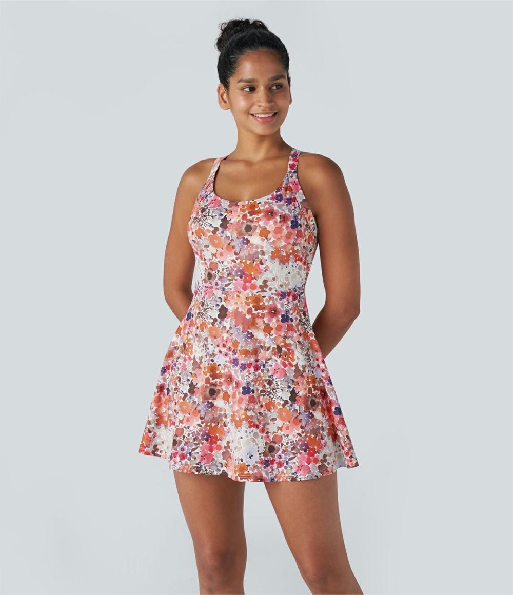 Backless Twisted Floral Print Pickleball Active Dress-Easy Peezy Edition  | Womens  Active Dresses Active Dresses Active Dresses