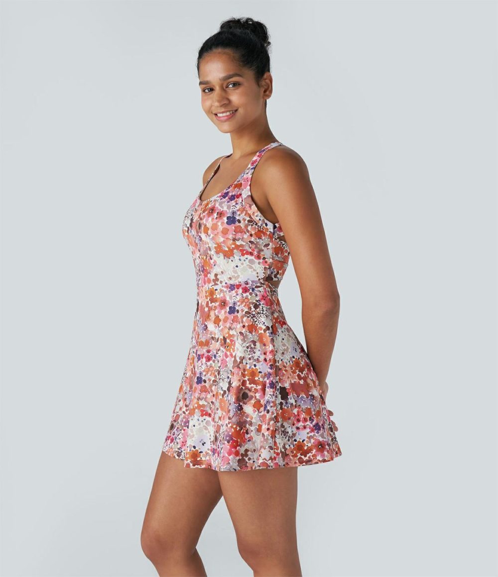 Backless Twisted Floral Print Pickleball Active Dress-Easy Peezy Edition  | Womens  Active Dresses Active Dresses Active Dresses