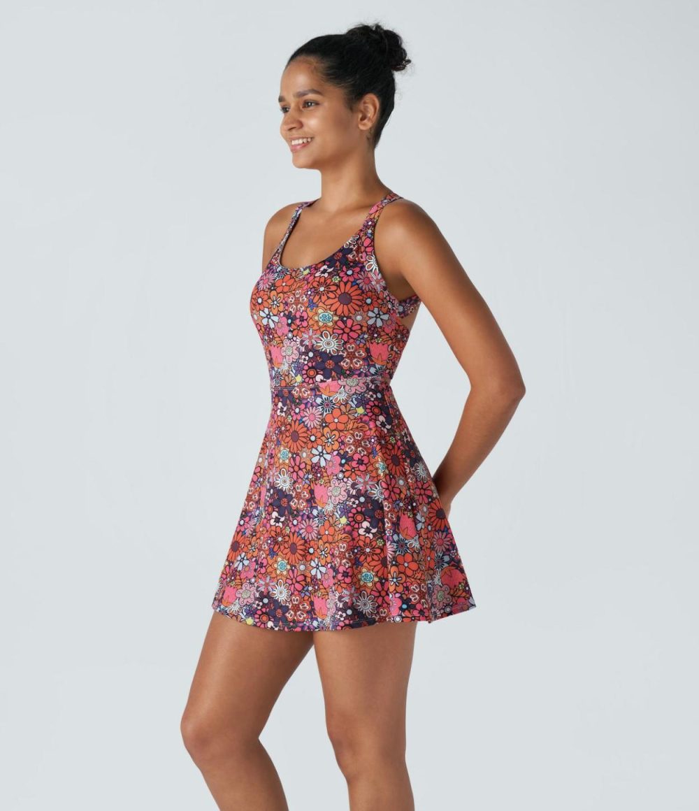 Backless Twisted Floral Print Pickleball Active Dress-Easy Peezy Edition  | Womens  Active Dresses Active Dresses Active Dresses