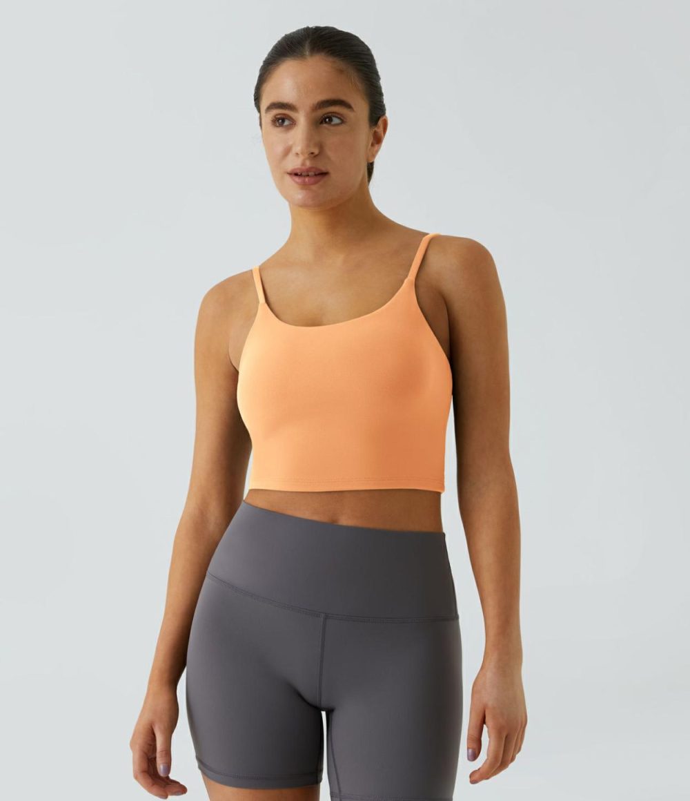 Basic Padded Workout Cropped Tank Top  | Womens  Cropped Tops Clothing Cordovan/Sunflower/Wineberry/White/Black/Dove/Paeonia Ocean Blue/Subdued Blue/Sweet Lavender/Blue Spruce