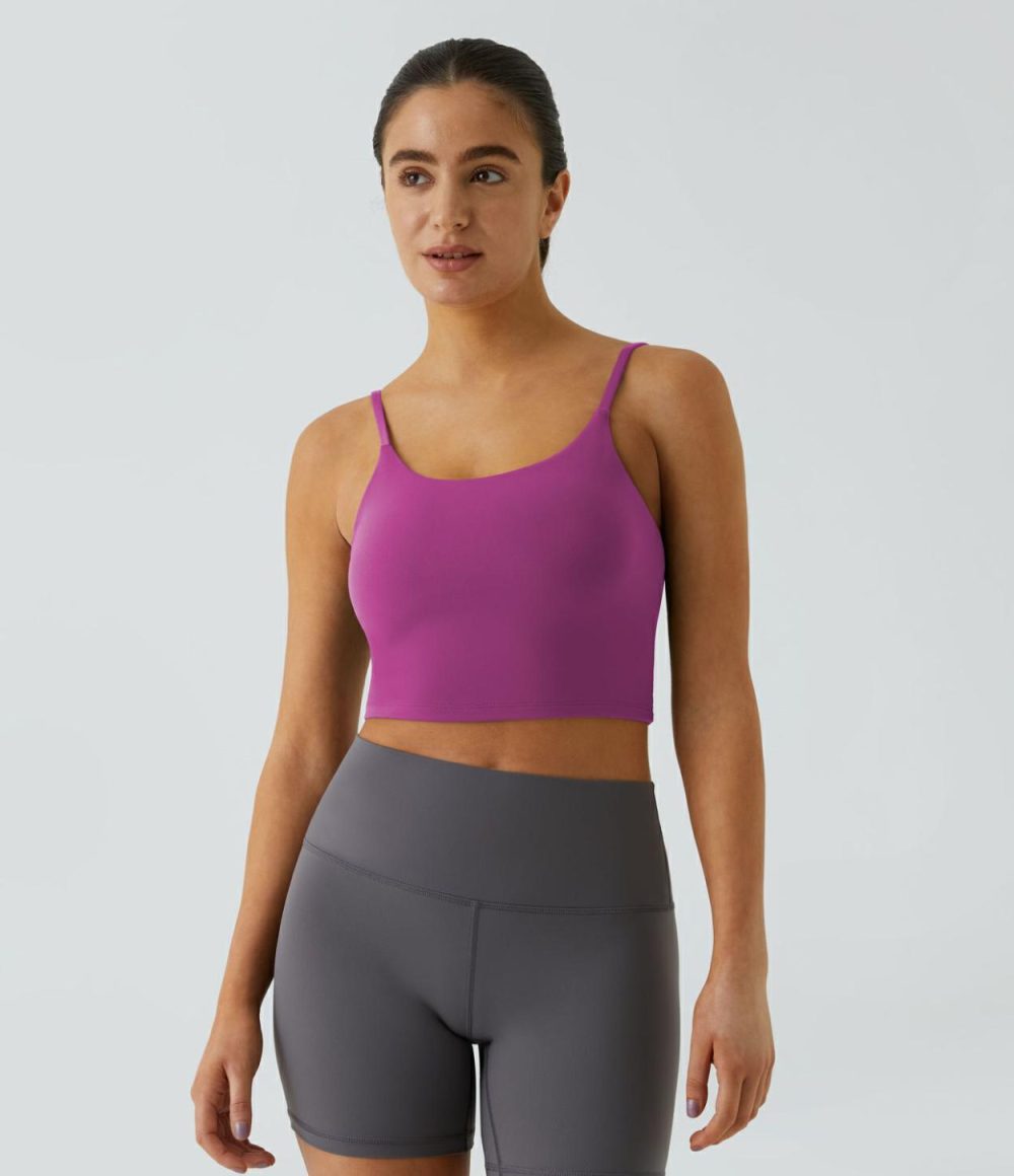 Basic Padded Workout Cropped Tank Top  | Womens  Cropped Tops Clothing Blue Spruce/Wineberry/Sunflower/White/Black/Dove/Paeonia Ocean Blue/Subdued Blue/Dusty Rose/Cordovan