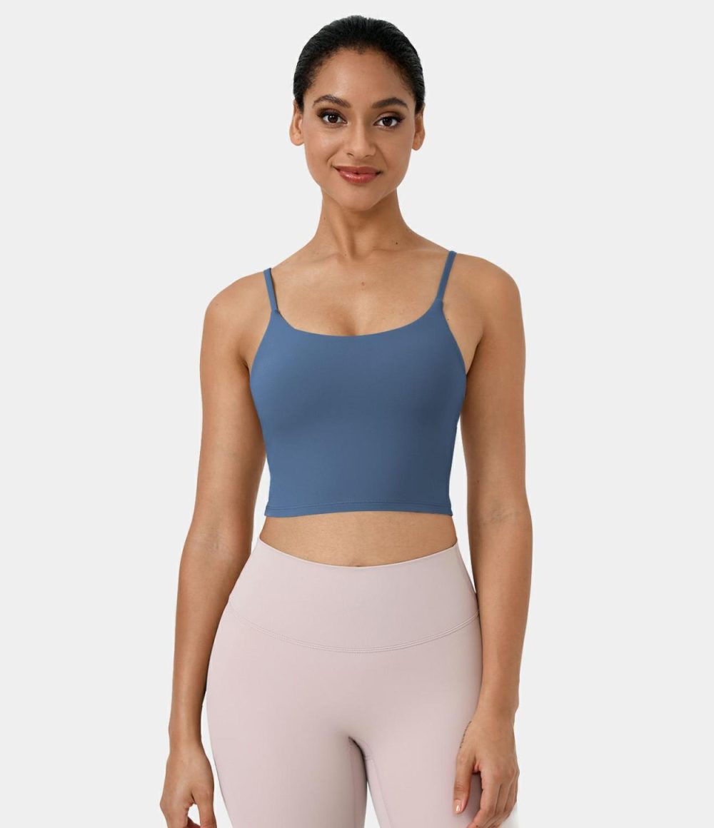 Basic Padded Workout Cropped Tank Top  | Womens  Cropped Tops Clothing Cordovan/Sunflower/Wineberry/White/Black/Dove/Paeonia Ocean Blue/Subdued Blue/Sweet Lavender/Blue Spruce