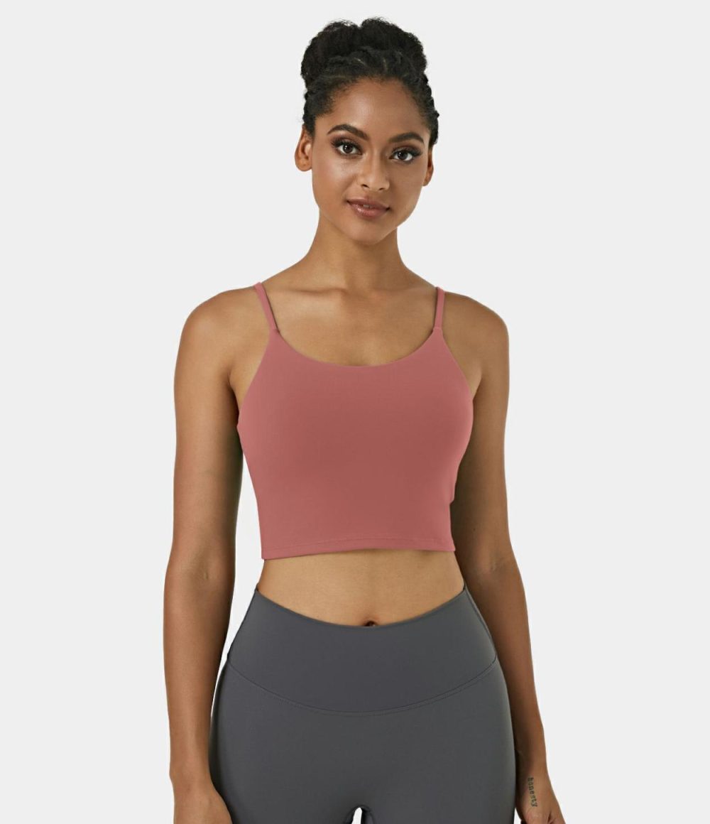 Basic Padded Workout Cropped Tank Top  | Womens  Cropped Tops Clothing Blue Spruce/Wineberry/Sunflower/White/Black/Dove/Paeonia Ocean Blue/Subdued Blue/Dusty Rose/Cordovan