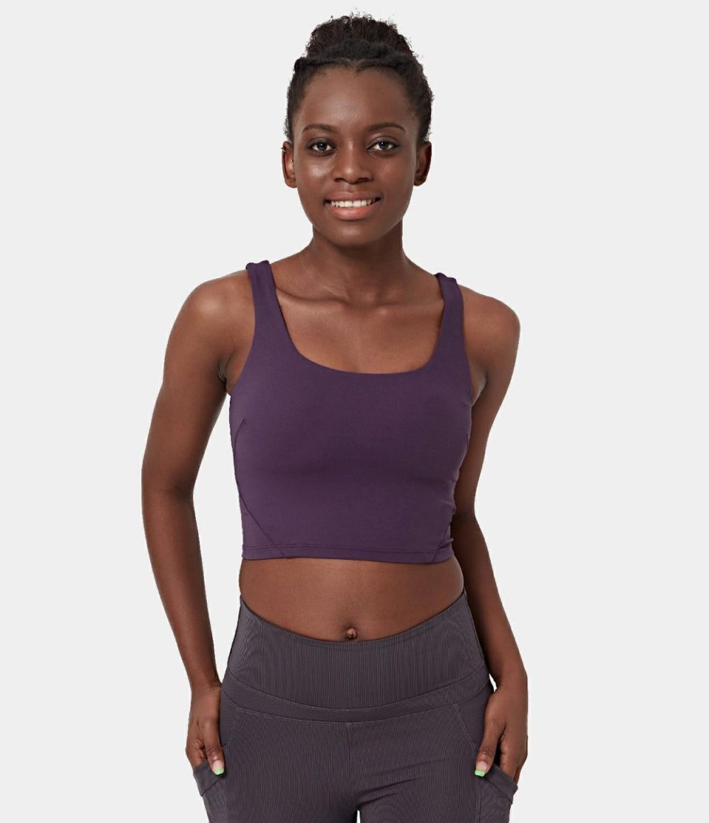 Basic Solid U Neck Workout Cropped Tank Top  | Womens  Cropped Tops Clothing Black/Celadon/Royal Purple