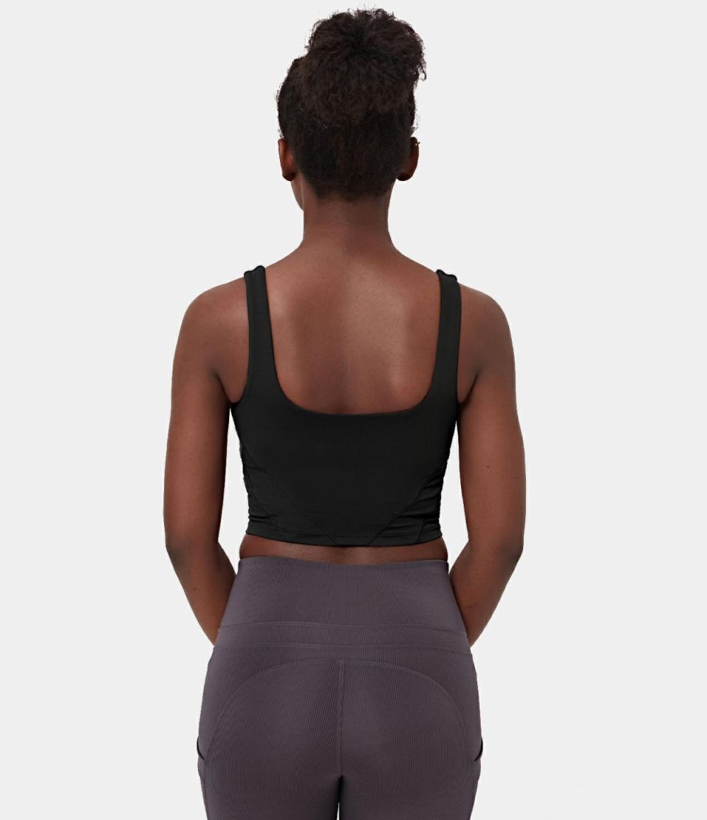 Basic Solid U Neck Workout Cropped Tank Top  | Womens  Cropped Tops Clothing Black/Celadon/Royal Purple