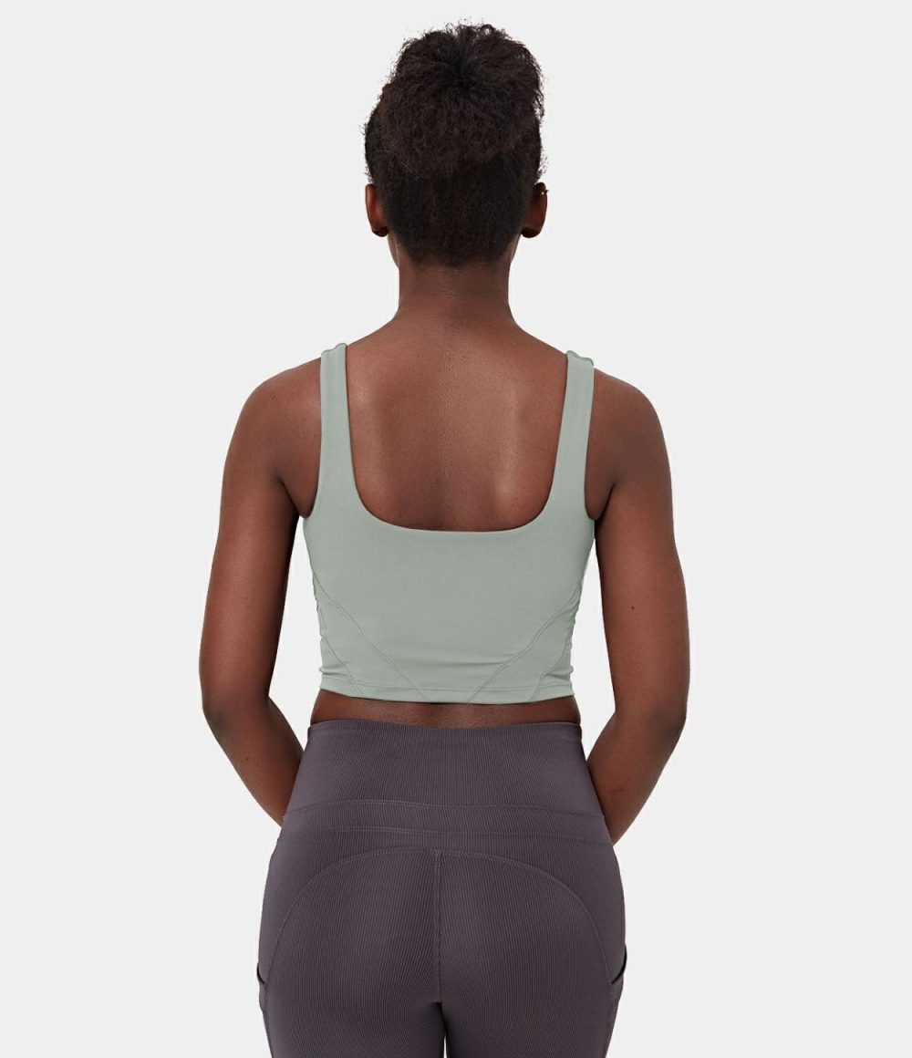 Basic Solid U Neck Workout Cropped Tank Top  | Womens  Cropped Tops Clothing Celadon/Black/Royal Purple