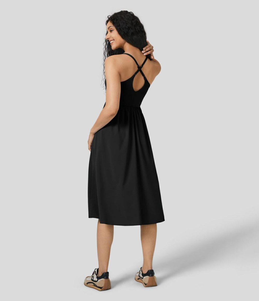 Breezeful™ Adjustable Strap Backless Pocket Flowy Midi Slip Quick Dry Dance Active Dress  | Womens  Active Dresses Active Dresses Active Dresses