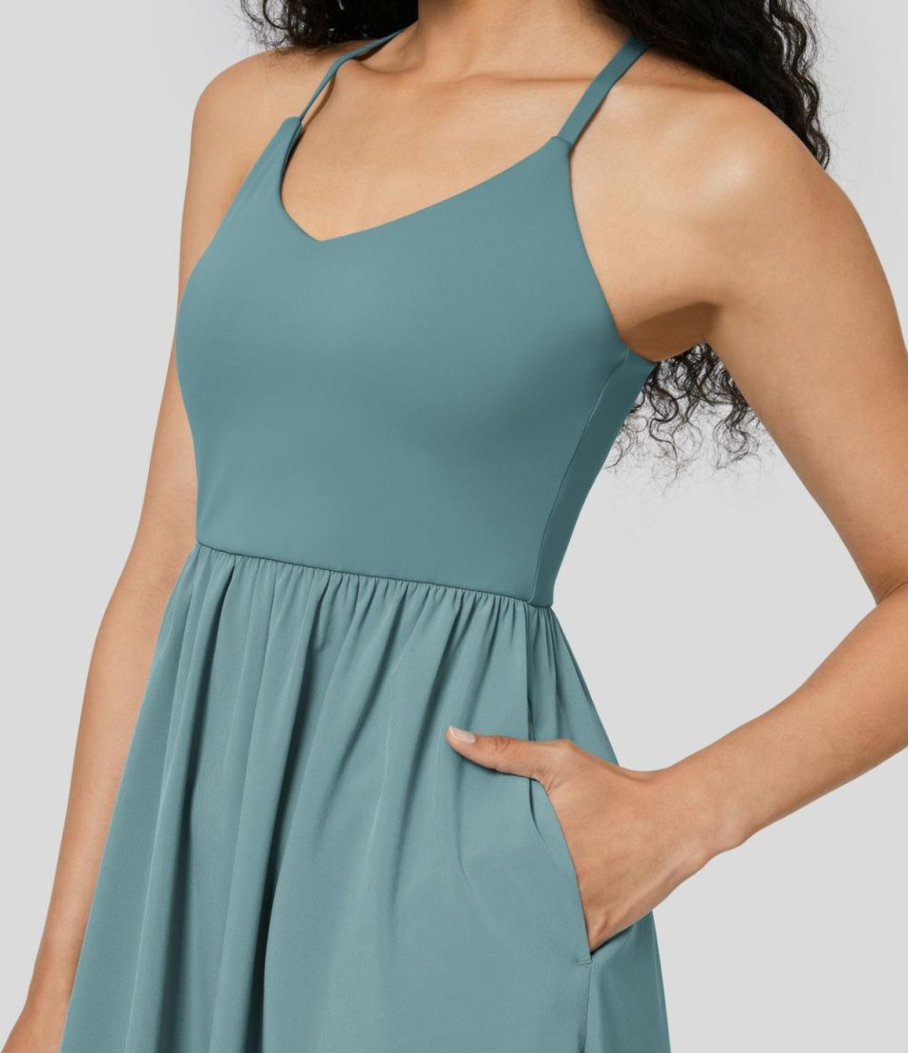 Breezeful™ Adjustable Strap Backless Pocket Flowy Midi Slip Quick Dry Dance Active Dress  | Womens  Active Dresses Active Dresses Active Dresses