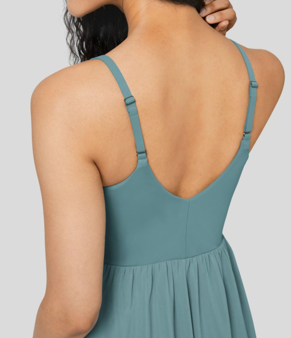 Breezeful™ Adjustable Strap Backless Pocket Flowy Midi Slip Quick Dry Dance Active Dress  | Womens  Active Dresses Active Dresses Active Dresses