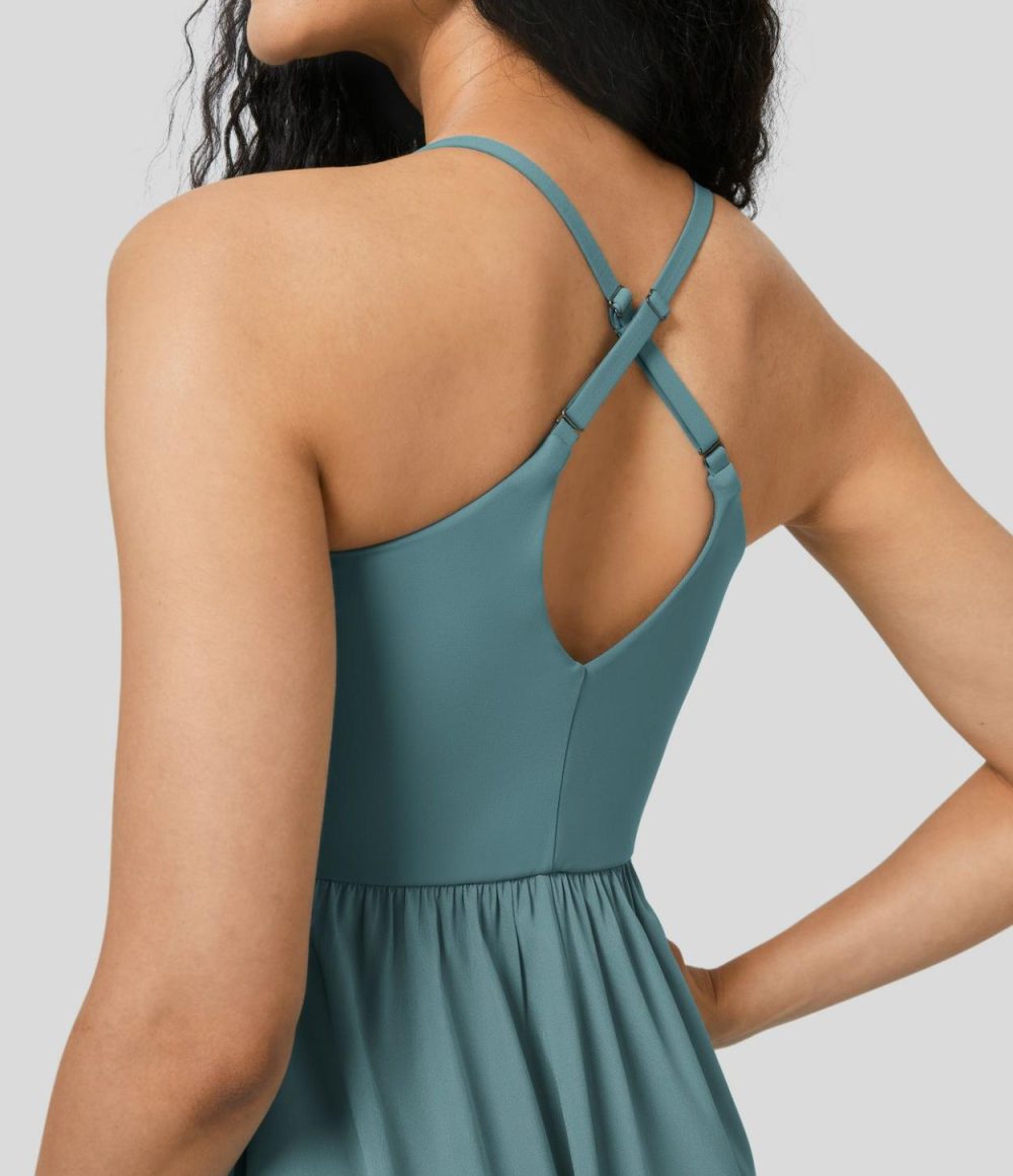 Breezeful™ Adjustable Strap Backless Pocket Flowy Midi Slip Quick Dry Dance Active Dress  | Womens  Active Dresses Active Dresses Active Dresses