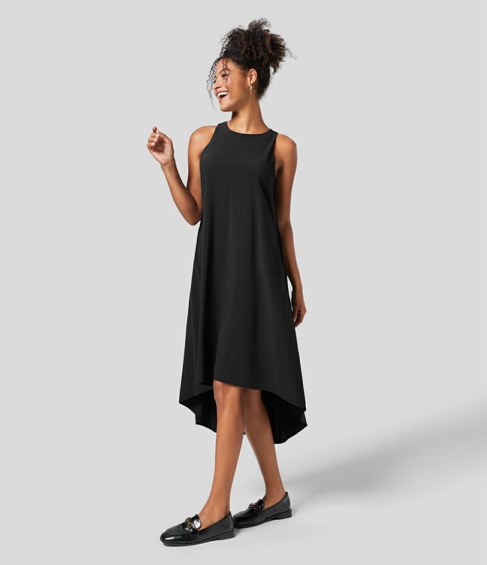 Breezeful™ Backless Button Side Pocket High Low Midi Quick Dry Work Dress  | Womens  Flowy Dresses Clothing Flowy Dresses