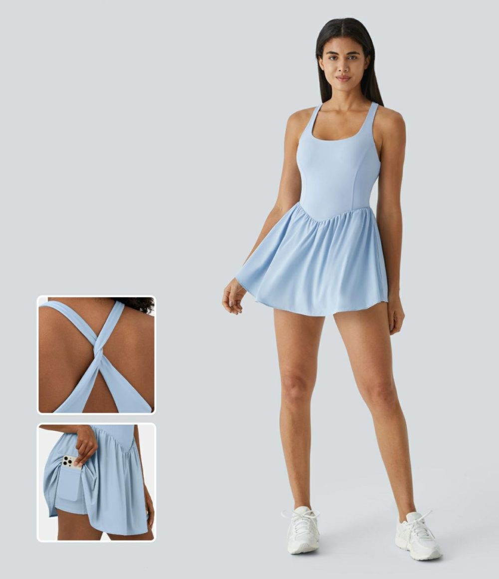 Breezeful™ Backless Corset 2-in-1 Pocket Mini Quick Dry Flowy Pickleball Active Dress  | Womens  Active Dresses Active Dresses Active Dresses