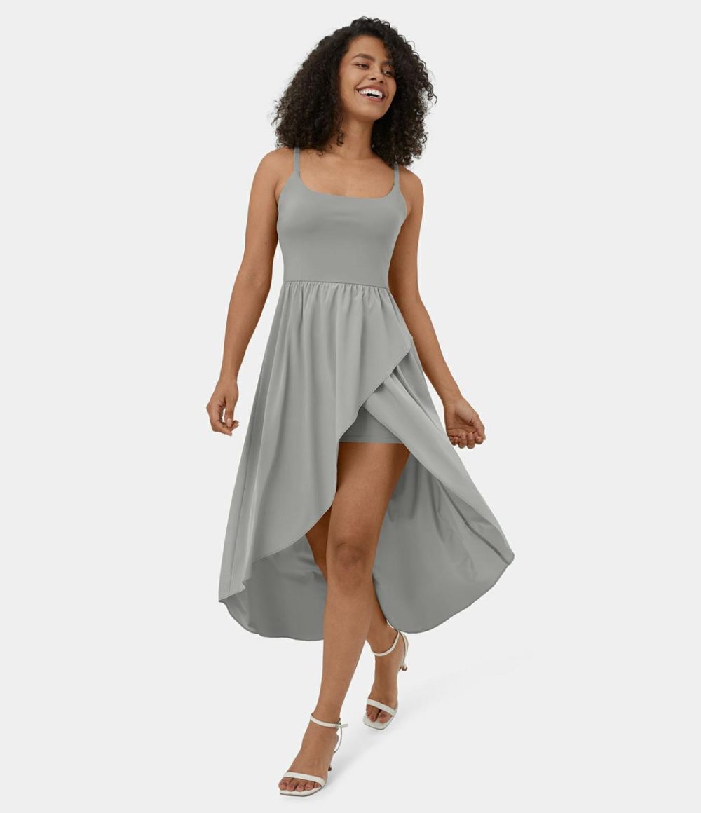 Breezeful™ Backless High Low 2-Piece Side Pocket Flowy Midi Quick Dry Casual Dress  | Womens  Flowy Dresses Clothing Flowy Dresses