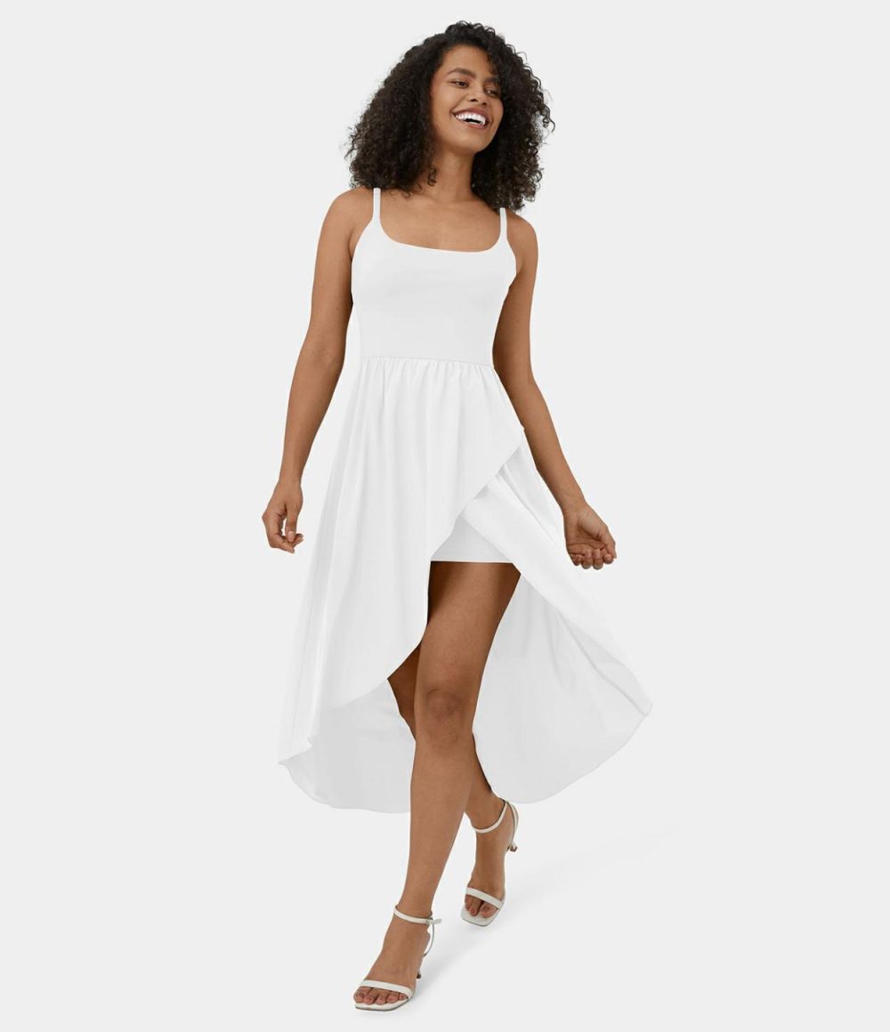 Breezeful™ Backless High Low 2-Piece Side Pocket Flowy Midi Quick Dry Casual Dress  | Womens  Flowy Dresses Clothing Flowy Dresses