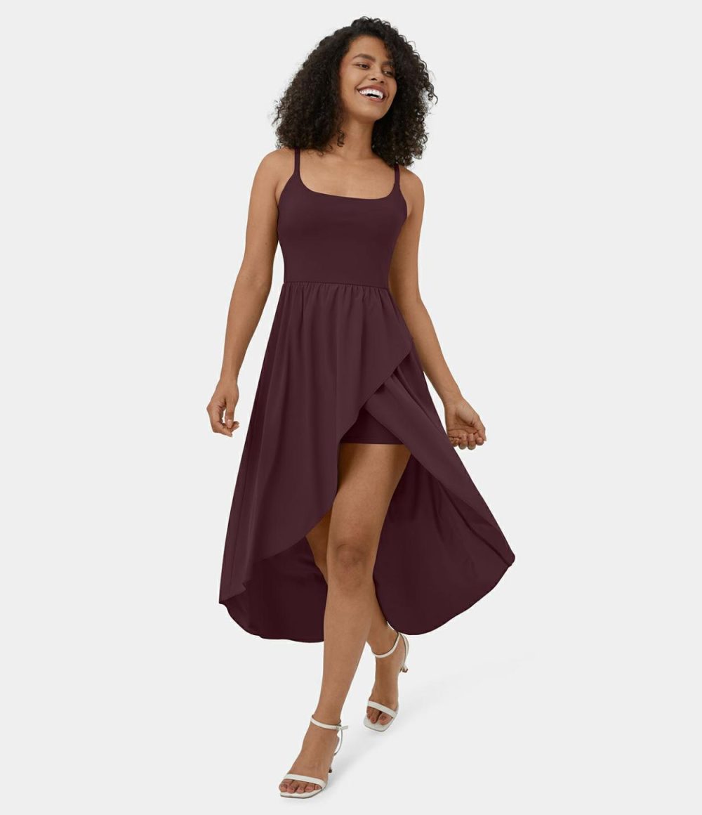 Breezeful™ Backless High Low 2-Piece Side Pocket Flowy Midi Quick Dry Casual Dress  | Womens  Flowy Dresses Clothing Flowy Dresses