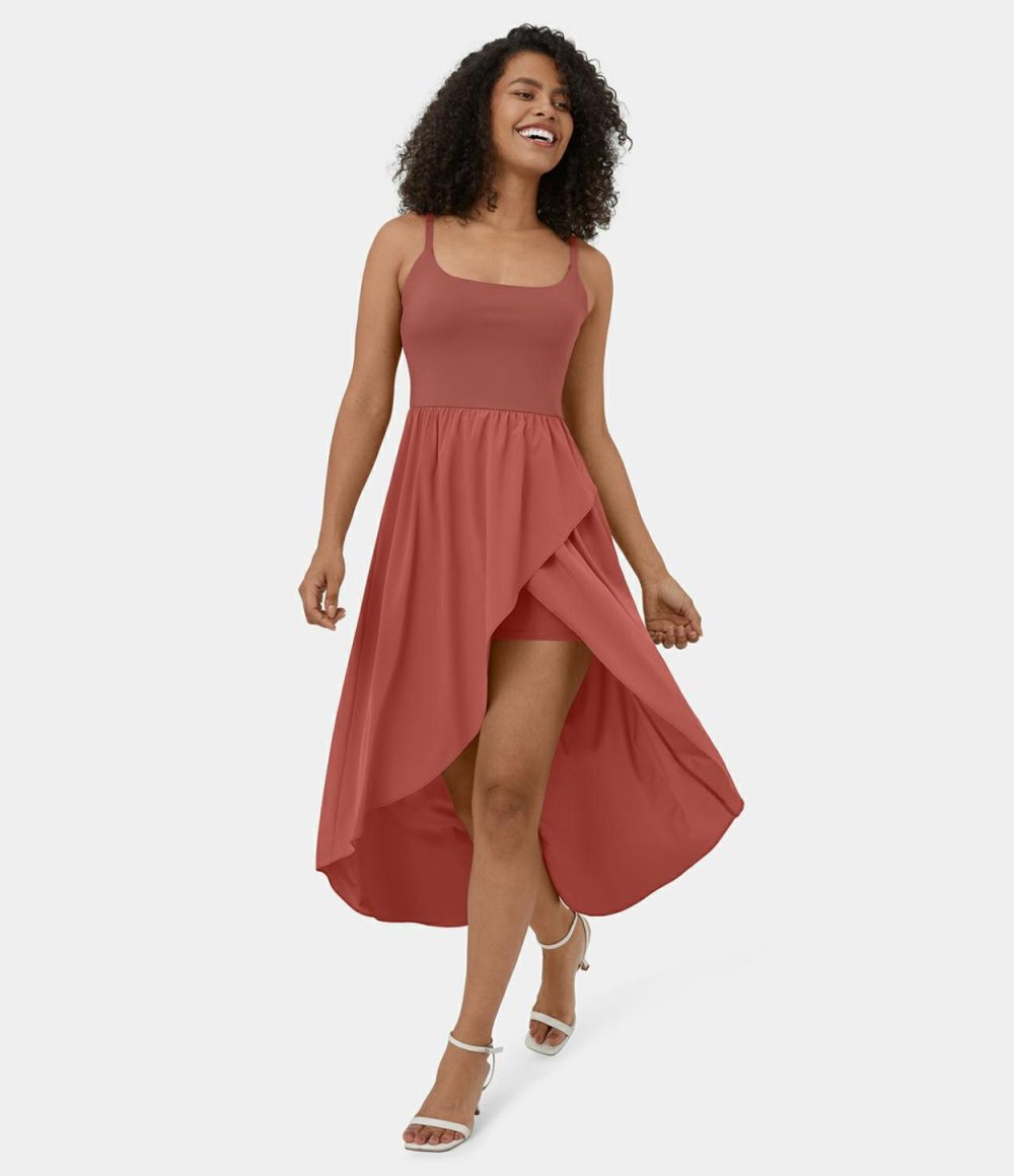 Breezeful™ Backless High Low 2-Piece Side Pocket Flowy Midi Quick Dry Casual Dress  | Womens  Flowy Dresses Clothing Flowy Dresses