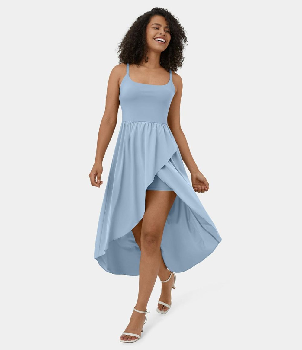 Breezeful™ Backless High Low 2-Piece Side Pocket Flowy Midi Quick Dry Casual Dress  | Womens  Flowy Dresses Clothing Flowy Dresses