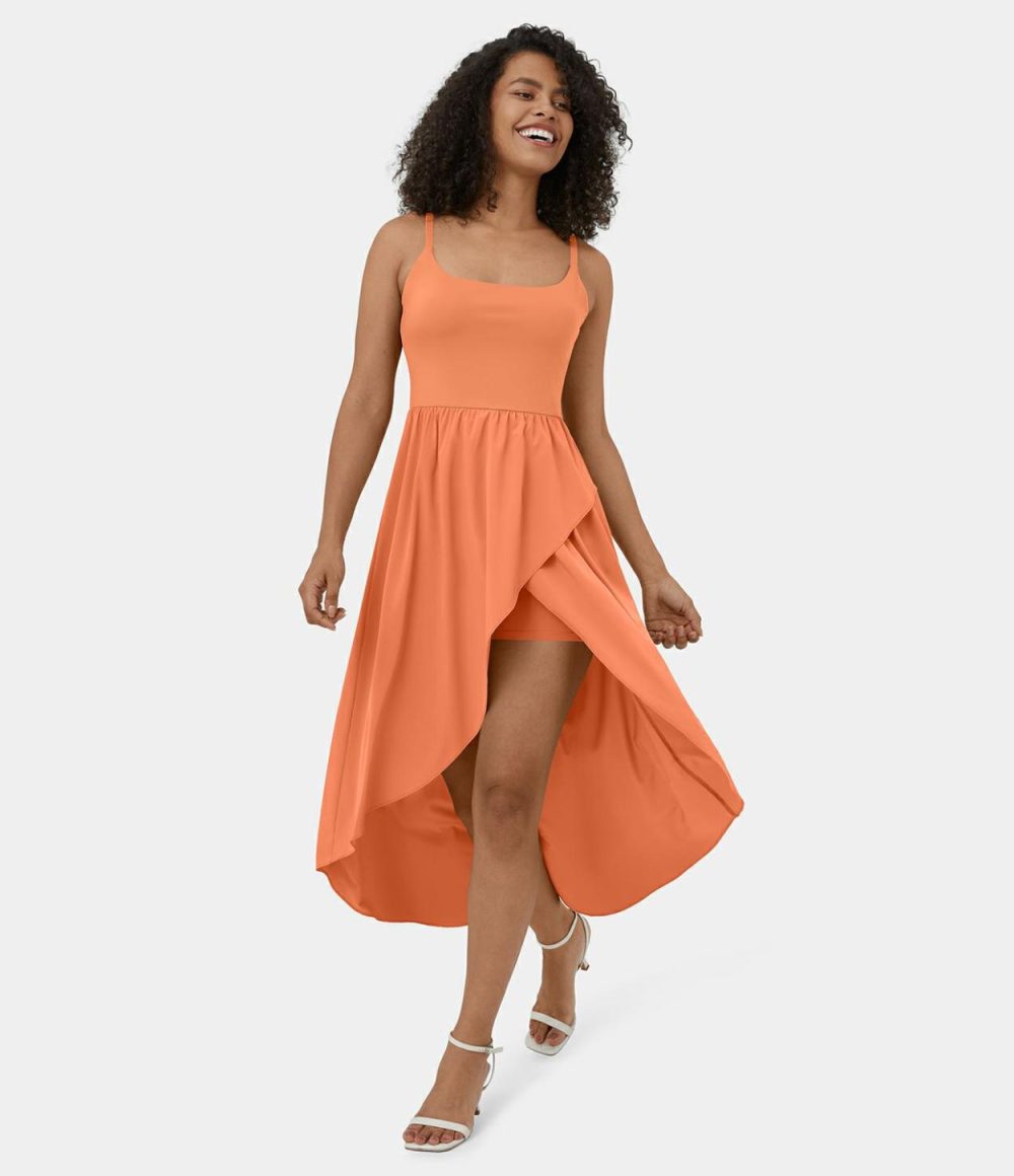 Breezeful™ Backless High Low 2-Piece Side Pocket Flowy Midi Quick Dry Casual Dress  | Womens  Flowy Dresses Clothing Flowy Dresses