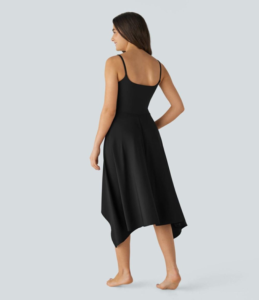 Breezeful™ Backless Invisible Zipper High Low Quick Dry Slip Midi Dance Active Dress  | Womens  Active Dresses Active Dresses Active Dresses