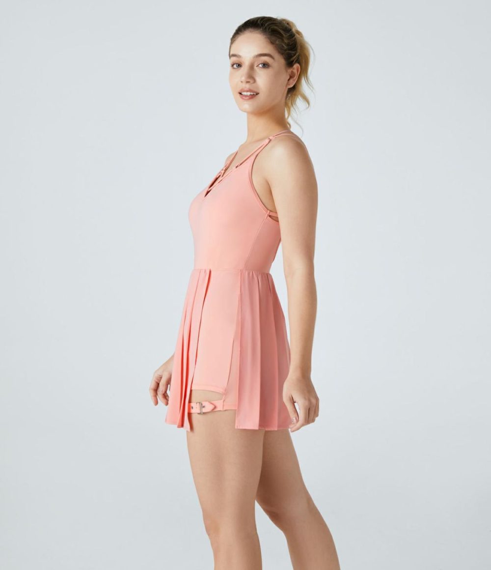 Breezeful™ Backless Pleated 2-in-1 Pocket Quick Dry Mini Active Dress  | Womens  Active Dresses Active Dresses Active Dresses