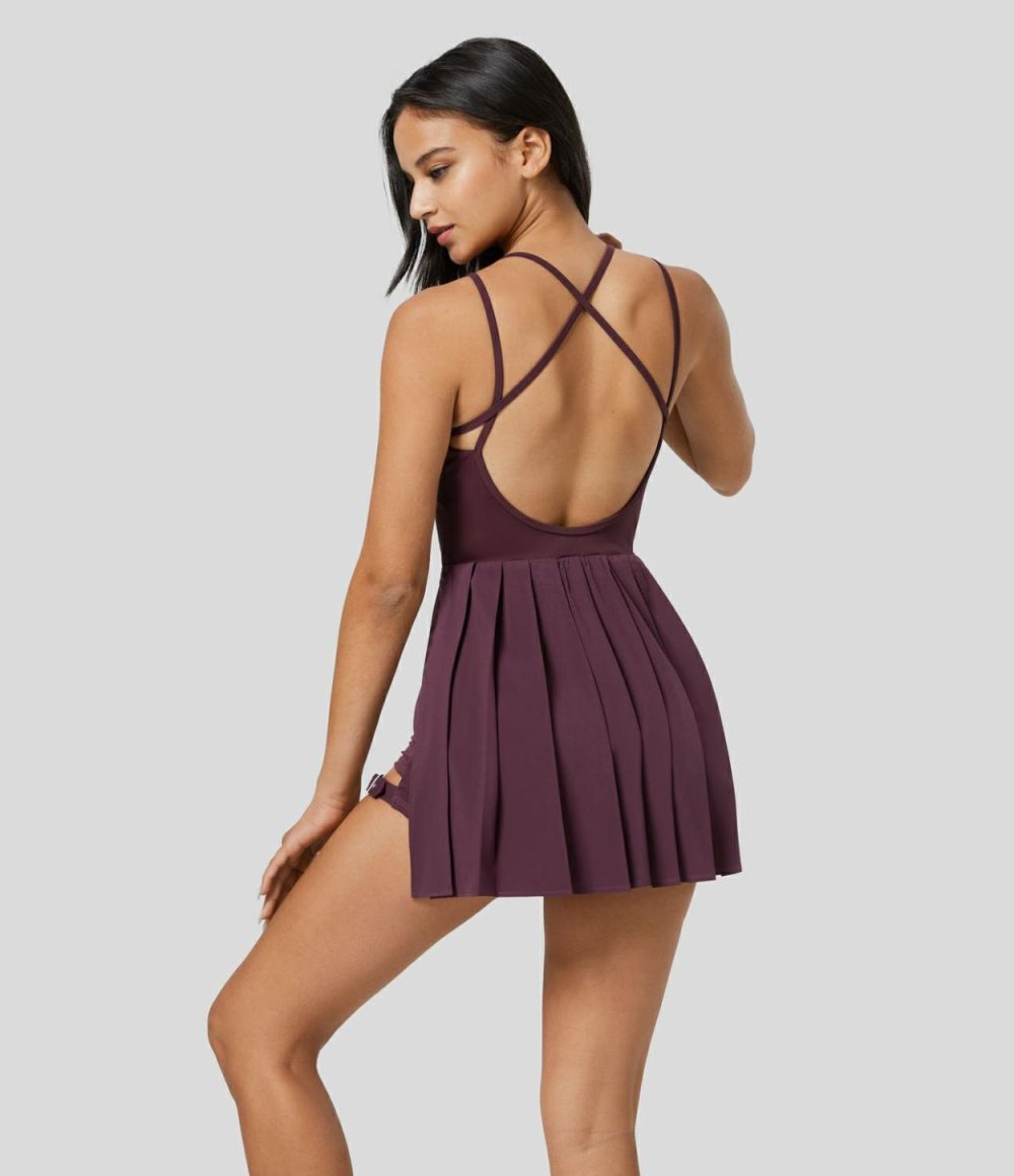 Breezeful™ Backless Pleated 2-in-1 Pocket Quick Dry Mini Active Dress  | Womens  Active Dresses Active Dresses Active Dresses