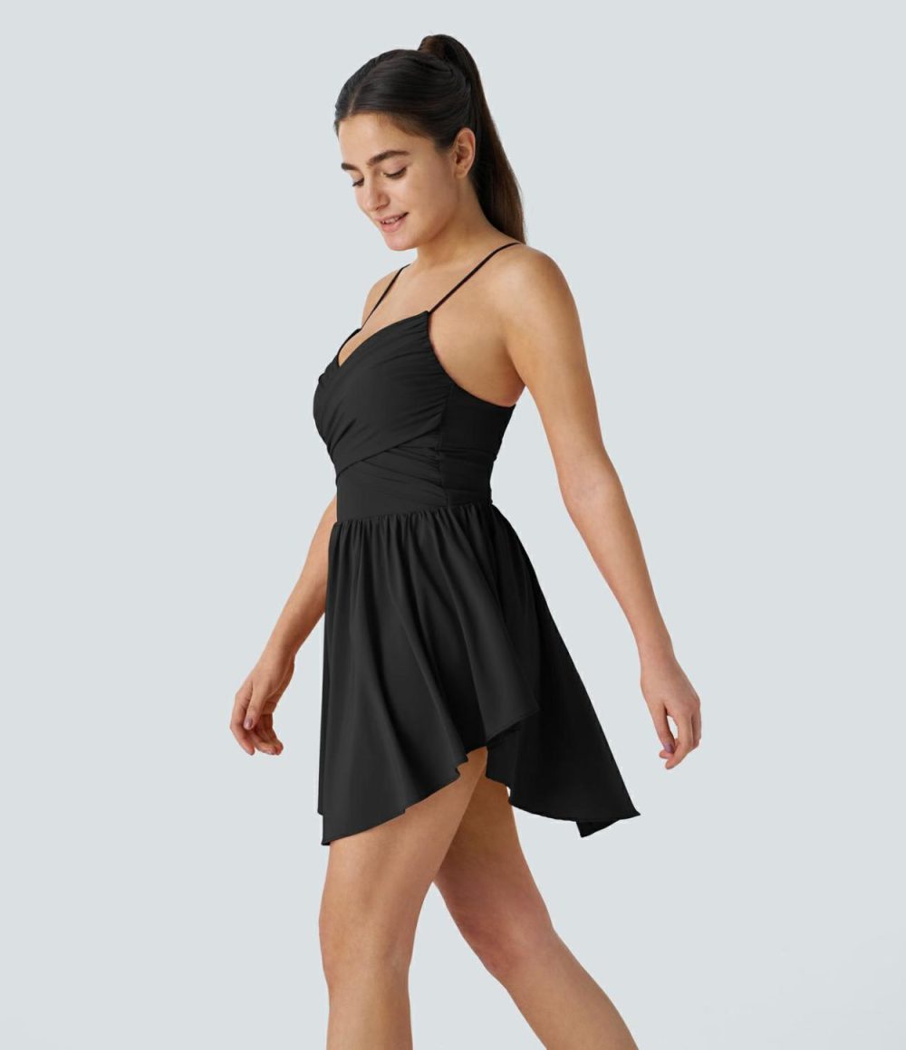 Breezeful™ Backless Plicated Curved Hem 2-in-1 Side Pocket Quick Dry Mini Active Dress-Easy Peezy Edition  | Womens  Active Dresses Active Dresses Active Dresses