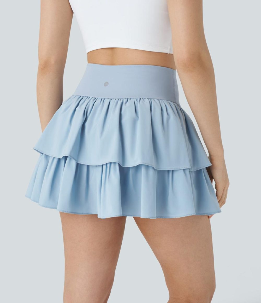 Breezeful™ Crossover High Waisted 2-in-1 Side Pocket Tiered Mini Quick Dry Dance Skirt  | Womens  Mini Skirts Clothing Mini Skirts