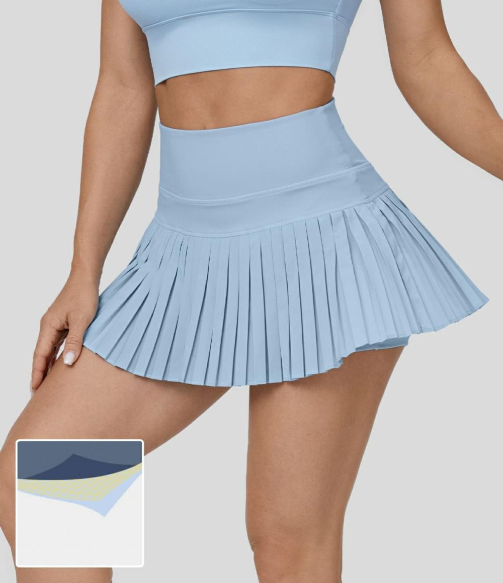 Breezeful™ High Waisted 2-in-1 Side Pocket Pleated A Line Quick Dry Micro Mini Tennis Skirt  | Womens  Mini Skirts Clothing Mini Skirts