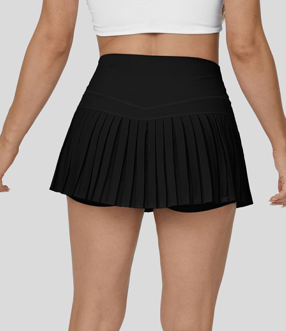 Breezeful™ High Waisted 2-in-1 Side Pocket Pleated A Line Quick Dry Micro Mini Tennis Skirt  | Womens  Mini Skirts Clothing Mini Skirts