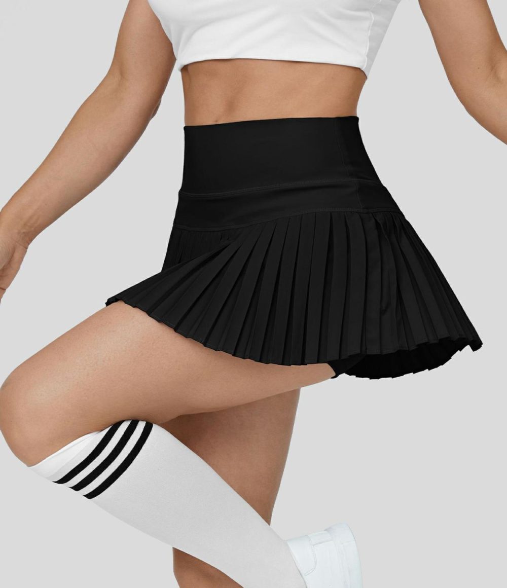 Breezeful™ High Waisted 2-in-1 Side Pocket Pleated A Line Quick Dry Micro Mini Tennis Skirt  | Womens  Mini Skirts Clothing Mini Skirts