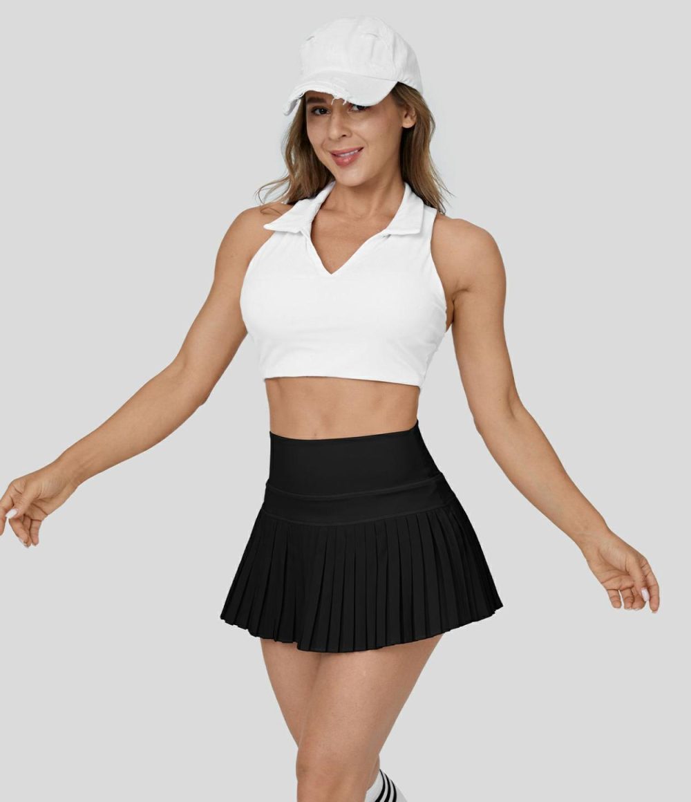 Breezeful™ High Waisted 2-in-1 Side Pocket Pleated A Line Quick Dry Micro Mini Tennis Skirt  | Womens  Mini Skirts Clothing Mini Skirts