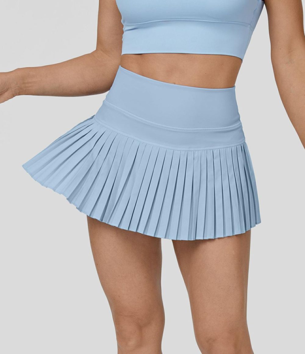 Breezeful™ High Waisted 2-in-1 Side Pocket Pleated A Line Quick Dry Micro Mini Tennis Skirt  | Womens  Mini Skirts Clothing Mini Skirts