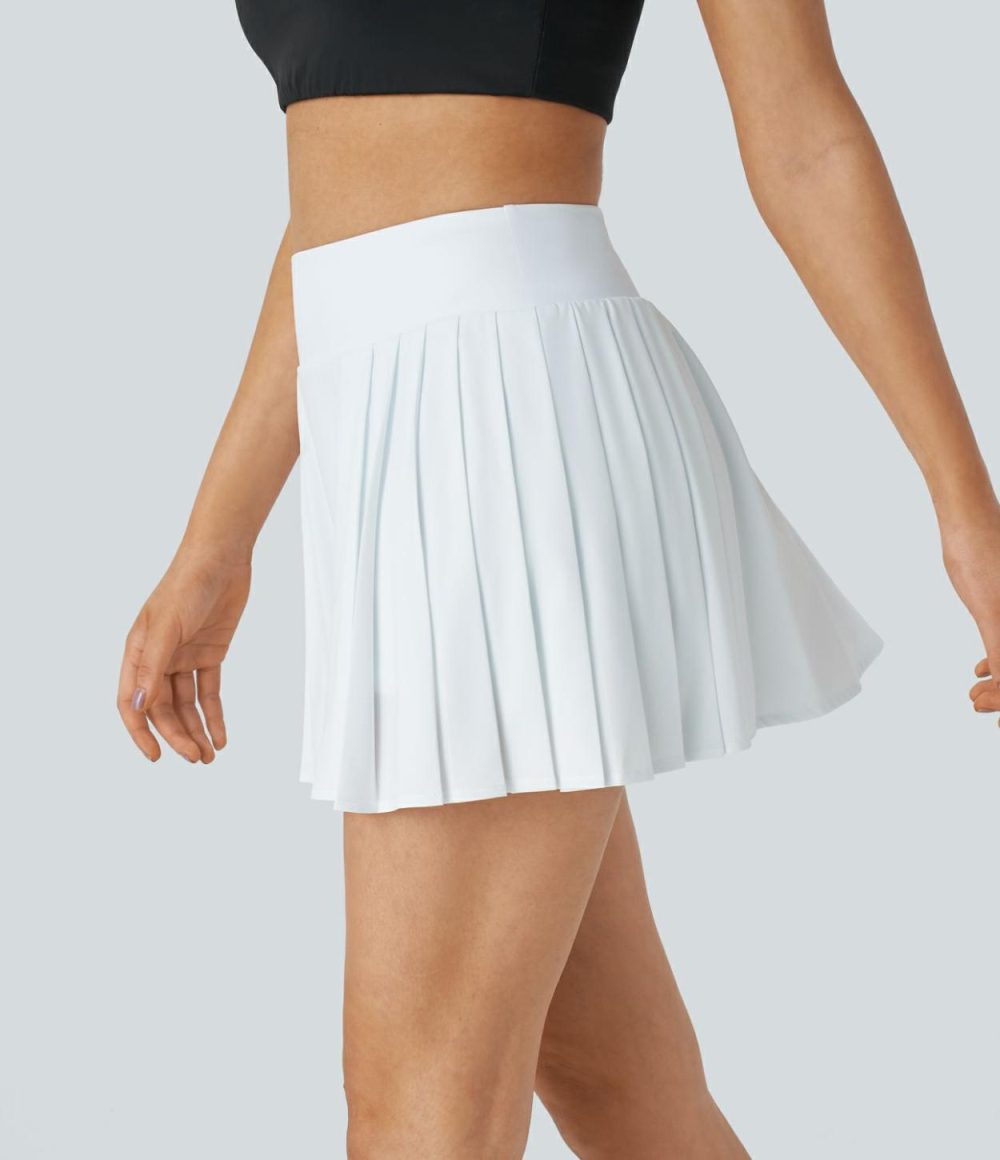 Breezeful™ High Waisted 2-in-1 Side Pocket Pleated Mini Quick Dry Tennis Skirt  | Womens  Mini Skirts Clothing Amaranth/White