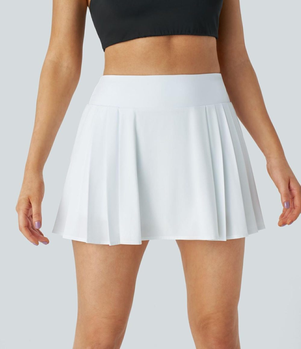 Breezeful™ High Waisted 2-in-1 Side Pocket Pleated Mini Quick Dry Tennis Skirt  | Womens  Mini Skirts Clothing Amaranth/White