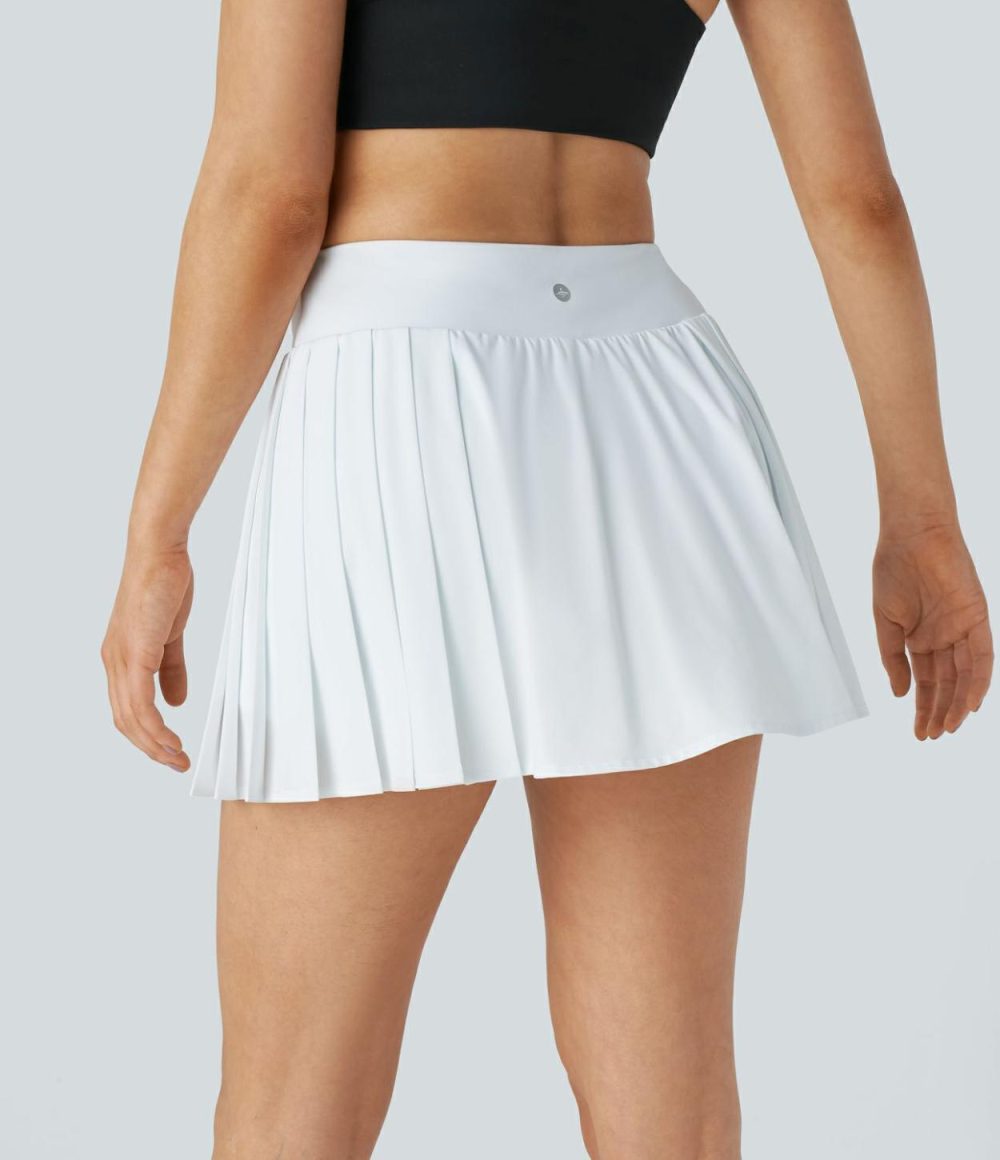 Breezeful™ High Waisted 2-in-1 Side Pocket Pleated Mini Quick Dry Tennis Skirt  | Womens  Mini Skirts Clothing Amaranth/White