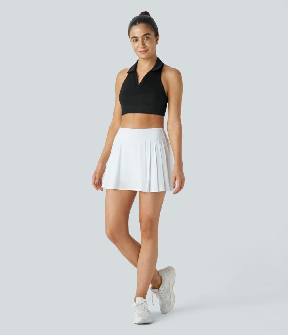 Breezeful™ High Waisted 2-in-1 Side Pocket Pleated Mini Quick Dry Tennis Skirt  | Womens  Mini Skirts Clothing Amaranth/White