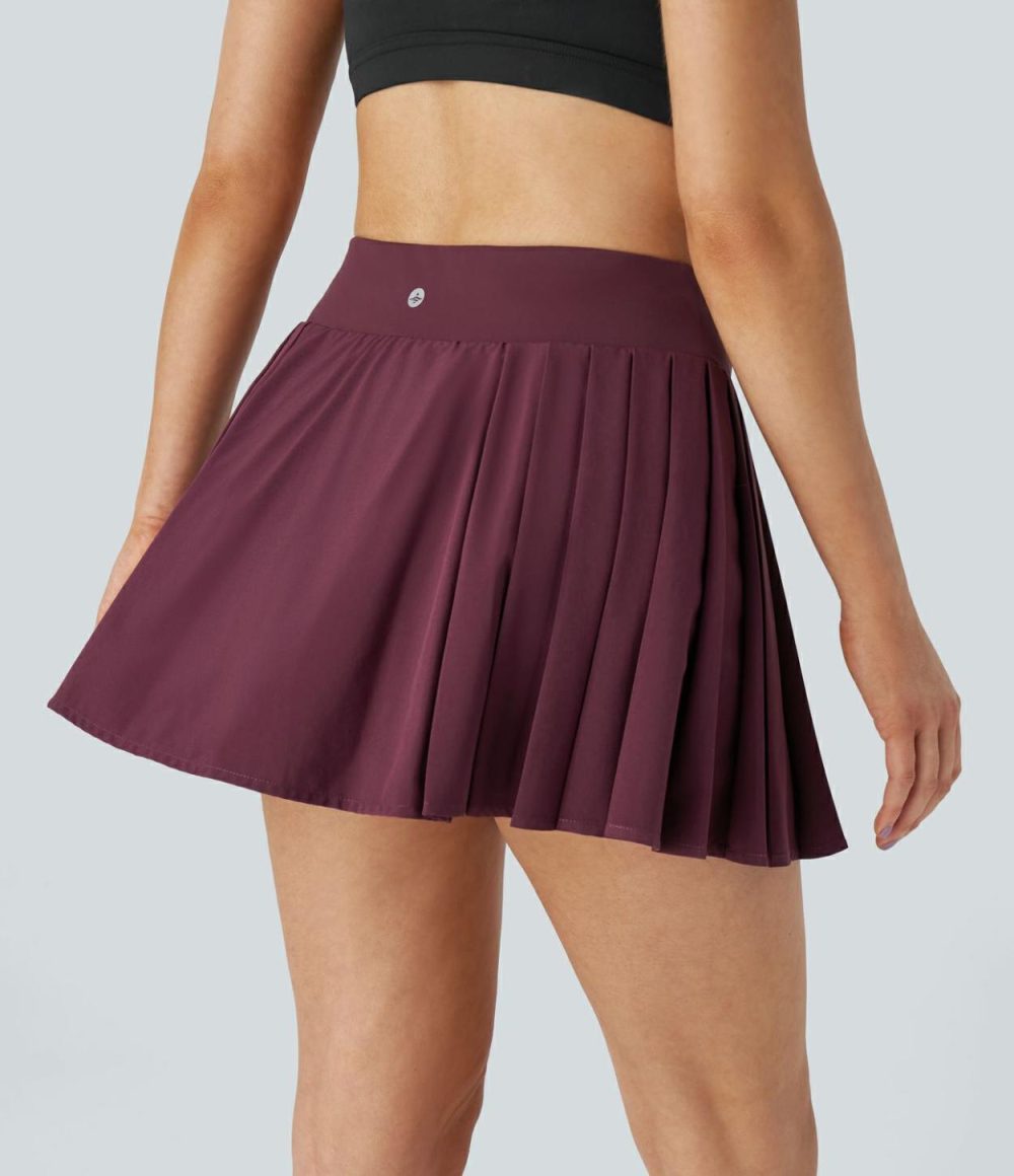 Breezeful™ High Waisted 2-in-1 Side Pocket Pleated Mini Quick Dry Tennis Skirt  | Womens  Mini Skirts Clothing Amaranth/White