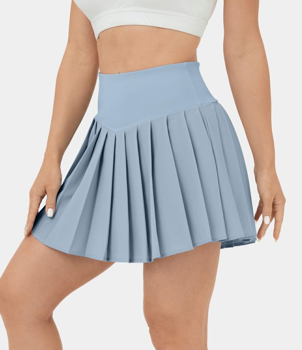 Breezeful™ High Waisted A Line 2-in-1 Side Pocket Mini Pleated Quick Dry Casual Skirt  | Womens  Mini Skirts Clothing Mini Skirts