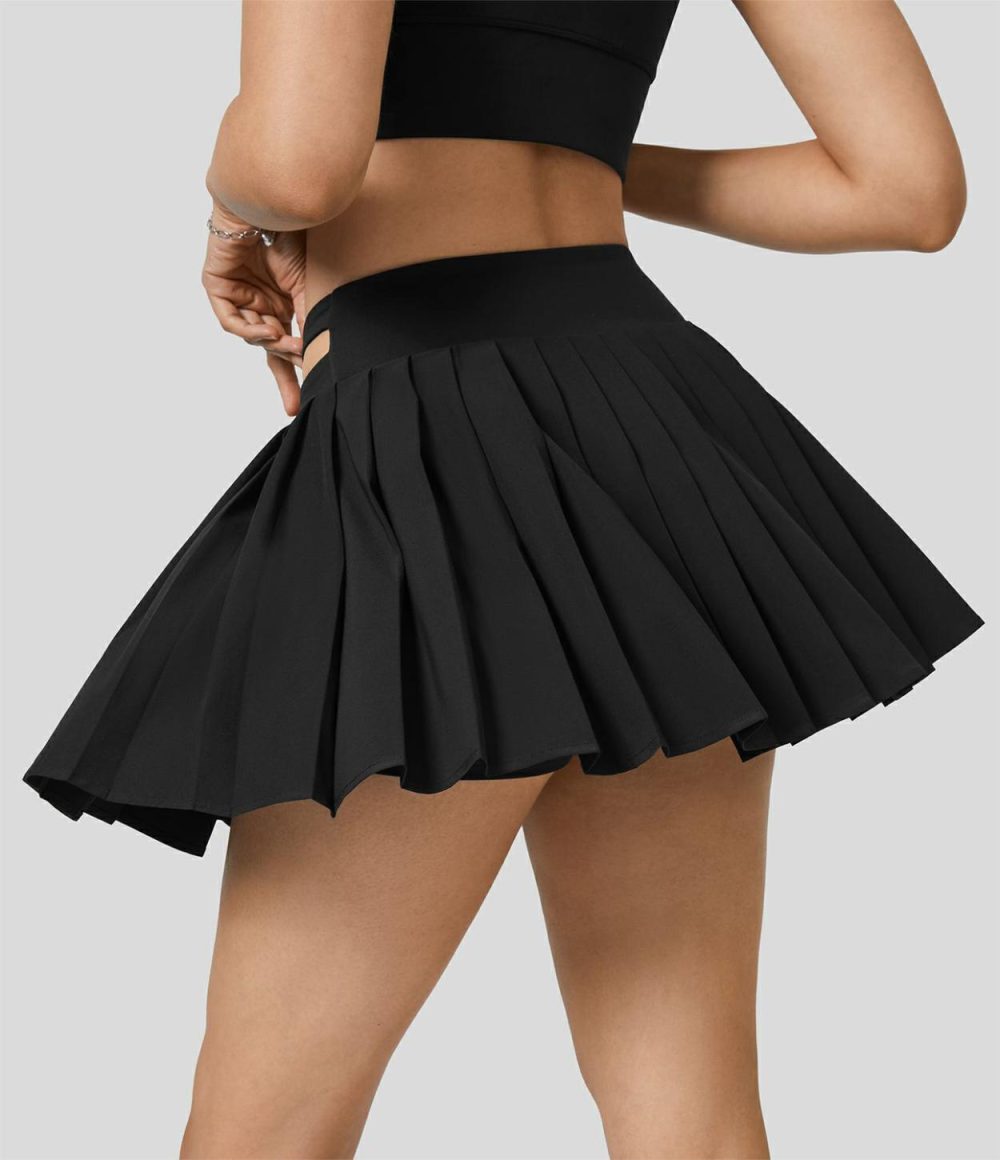 Breezeful™ High Waisted Adjustable Buckle 2-in-1 Side Pocket Split Pleated Mini Quick Dry Dance Skirt  | Womens  Mini Skirts Clothing Mini Skirts