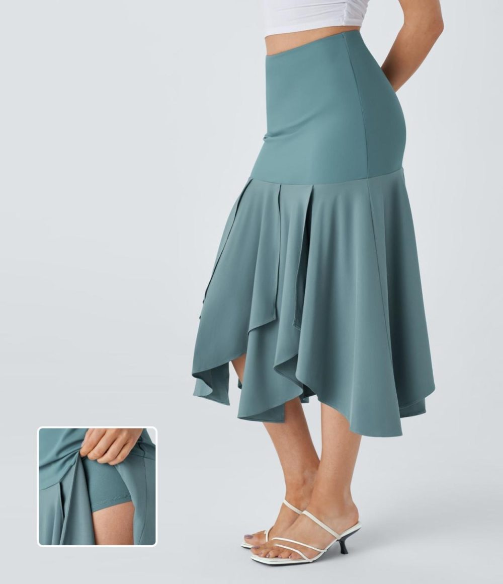 Breezeful™ High Waisted Asymmetric Split Hem 2-in-1 Flowy Quick Dry Casual Skirt  | Womens  Flowy Skirts Clothing Flowy Skirts