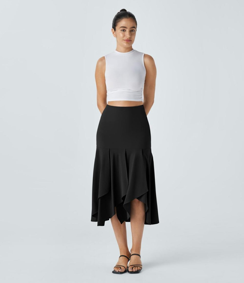 Breezeful™ High Waisted Asymmetric Split Hem 2-in-1 Flowy Quick Dry Casual Skirt  | Womens  Flowy Skirts Clothing Flowy Skirts