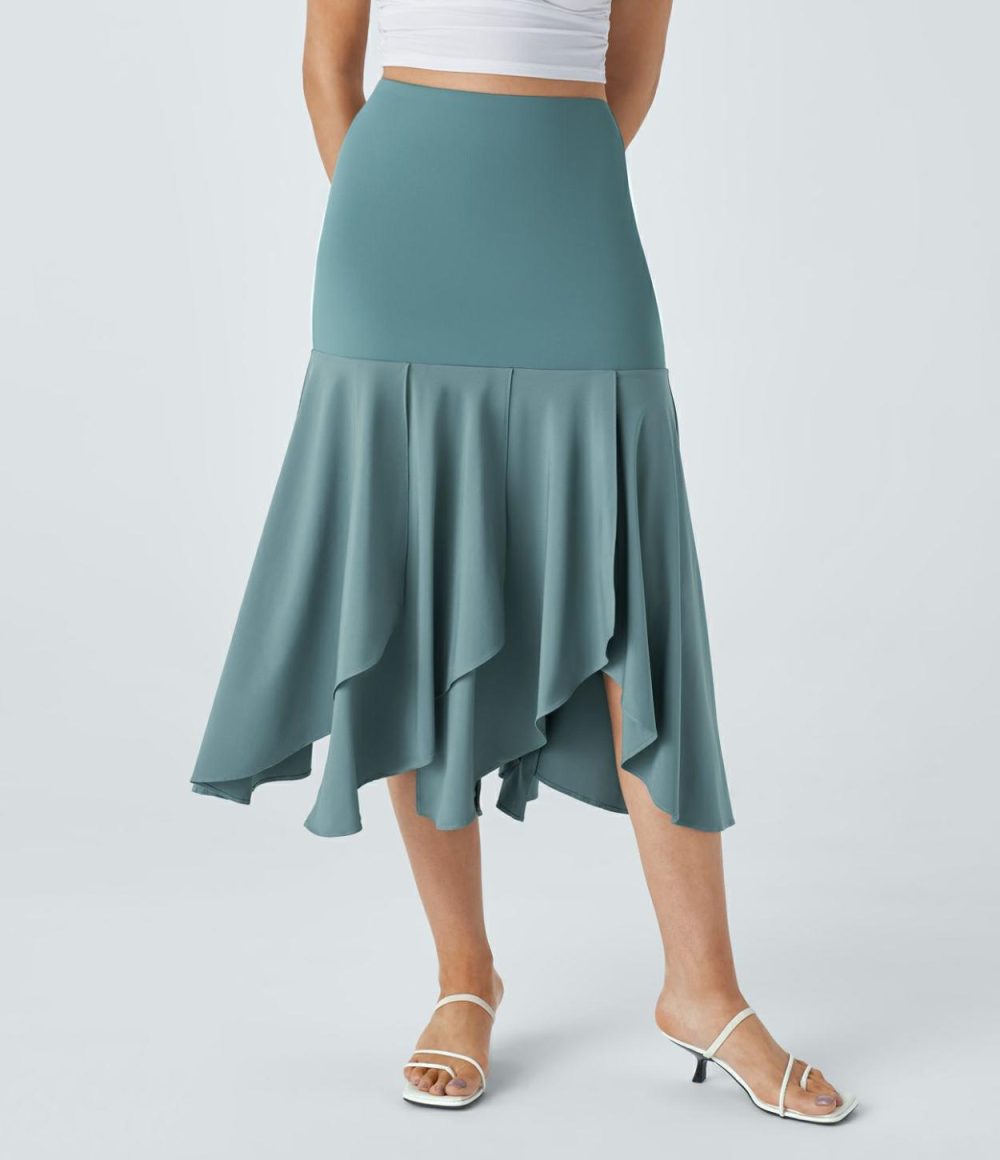 Breezeful™ High Waisted Asymmetric Split Hem 2-in-1 Flowy Quick Dry Casual Skirt  | Womens  Flowy Skirts Clothing Flowy Skirts