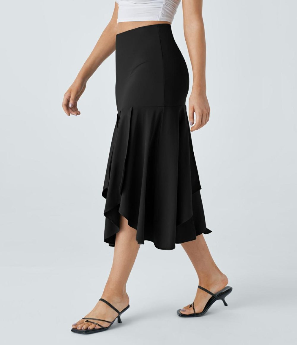 Breezeful™ High Waisted Asymmetric Split Hem 2-in-1 Flowy Quick Dry Casual Skirt  | Womens  Flowy Skirts Clothing Flowy Skirts